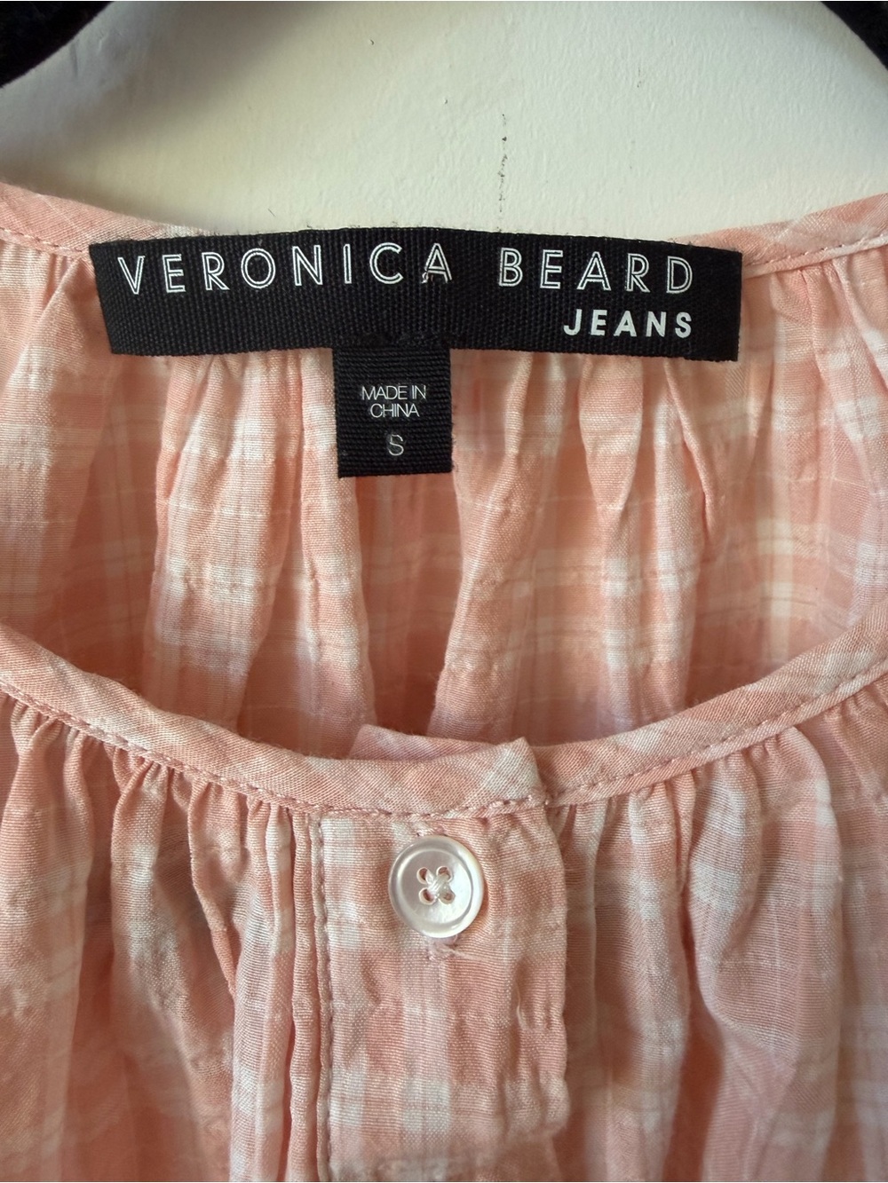 Veronica Beard Peach-Pink Cotton Gauze Henley Blouse - Picture 2 of 3